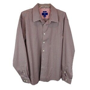 Egara Non-Iron Men Contrast Cuff Red Plaid Slim Fit Button Front Shirt Size XL